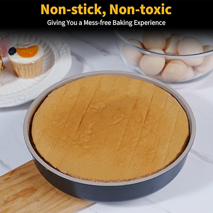 INSETFY 9.5 Inch Round Cake Pan Set of 2,Cast Aluminum Bakeware Ceramic Nonstick Oven and Dishwasher Safe(Black)