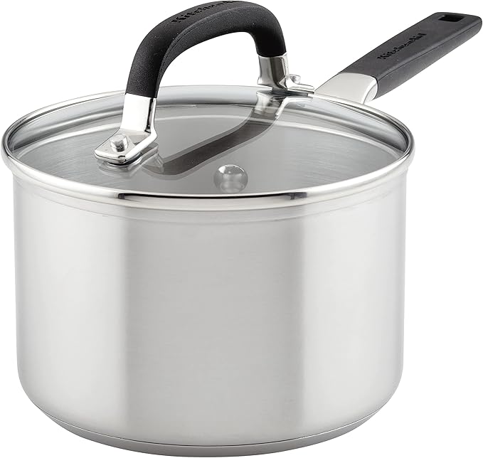KitchenAid 3 Quart Saucepan with Lid, Brushed Stainless Steel Induction Saucepan