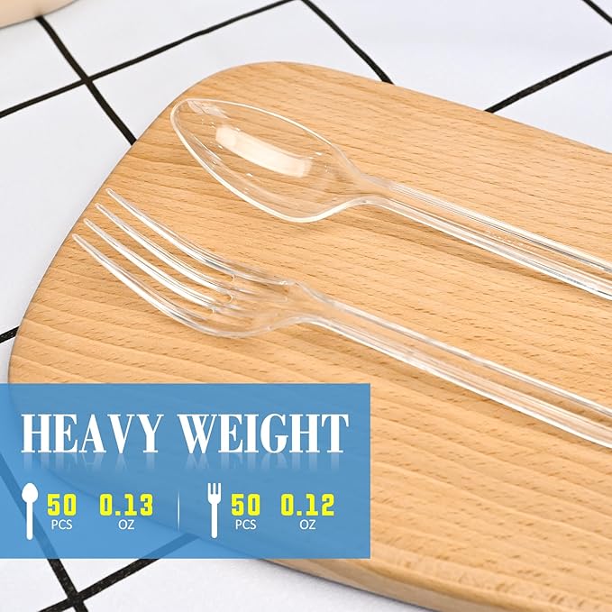 EcoDispose 100 Count Heavy Duty Plastic Silverware, 50 Forks & 50 Spoons