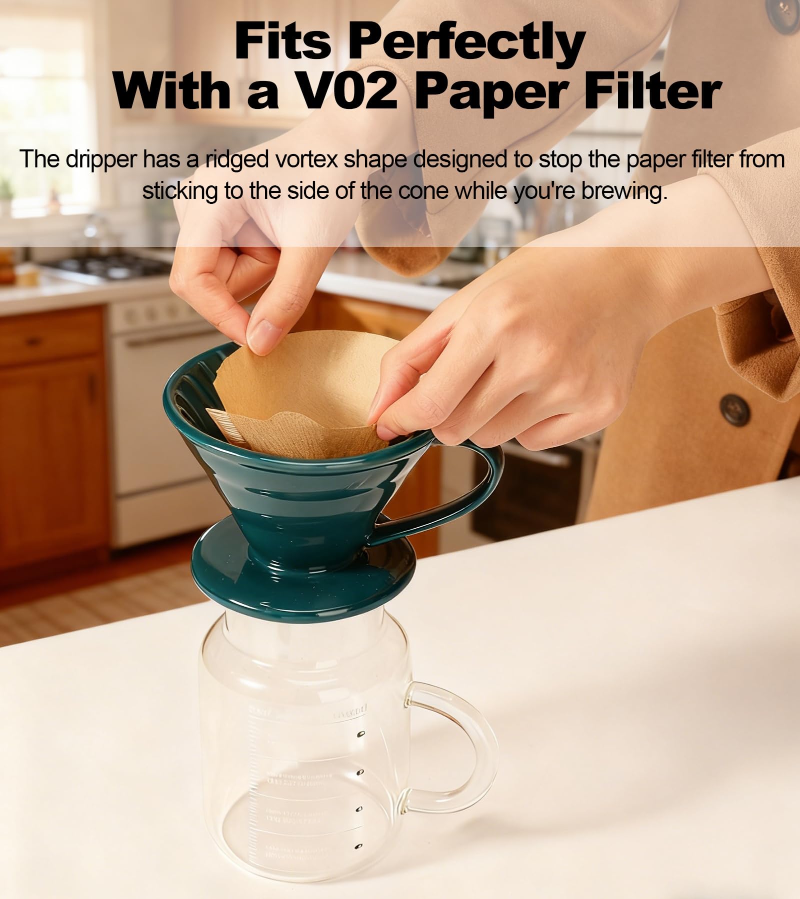 Wmazio Pour Over Coffee Dripper - Ceramic Pour Over Coffee Maker Cone, Porcelain Coffee Drip, Pour Over Single Cup, Manual Brew Maker for Home, Cafe, Office - 1-4Cup, V60 Size 02 (Dark green)