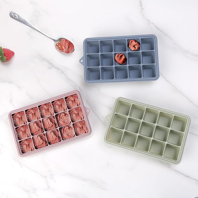 2 Tbsp Silicone Freezer Molds - Perfect for Storing Garlic, Herbs, Ginger, Pesto, Tomato Paste, Lemon Juice, Purees and More - Silicone Food Freezer Tray (Multicolor 6 Pack)
