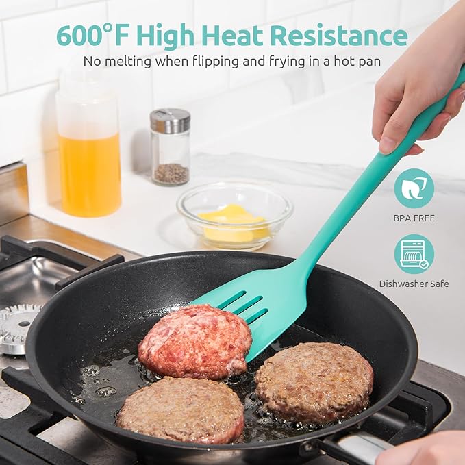 U-Taste Silicone Turner Slotted Spatula, 13.6" Long/3.7" Wide, Aqua Sky