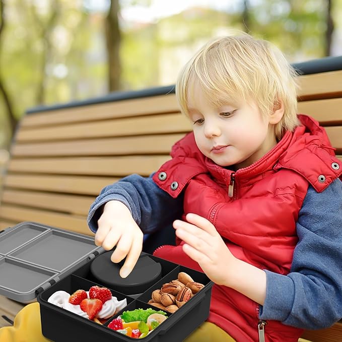 Aimsnk Kids Lunch Box with Thermo Insulated Lunch Bag for School, Black
