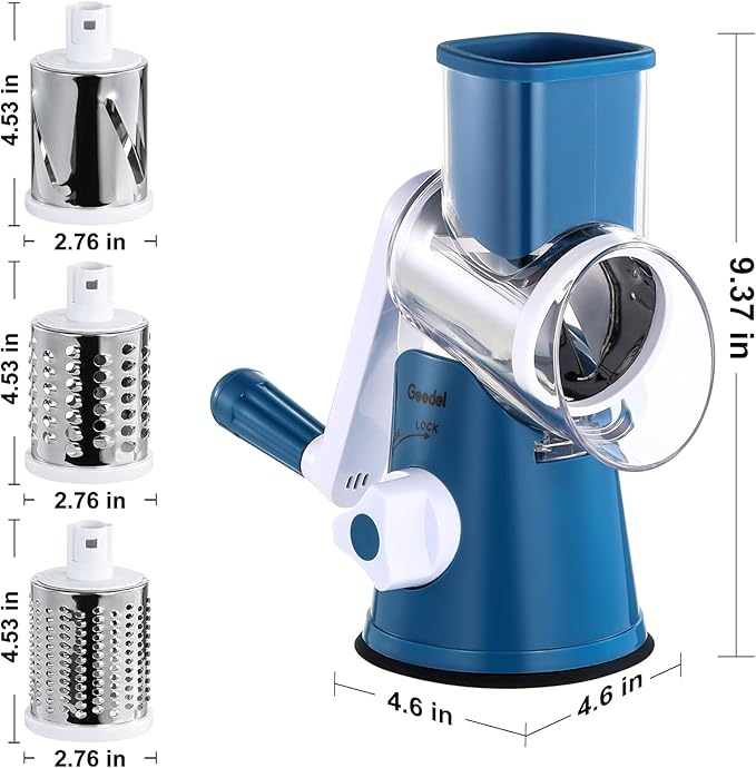 Geedel Rotary Cheese Grater Hand Crank, Cheese Shredder Vegetable Slicer