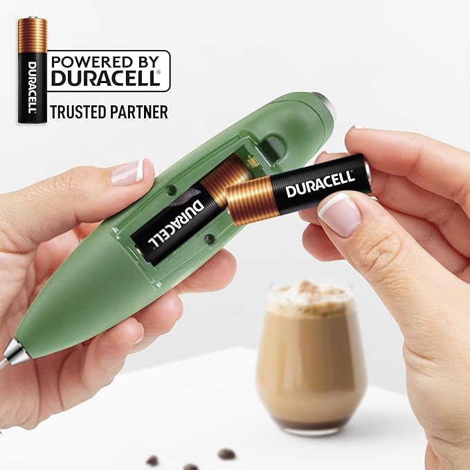 Zulay Kitchen Powerful Milk Frother Wand With Duracell Batteries - Ultra Fast Handheld Drink Mixer - Electric Whisk Foam Maker for Coffee, Lattes, Cappuccino & Matcha - Triple Whisk - Olive Gold