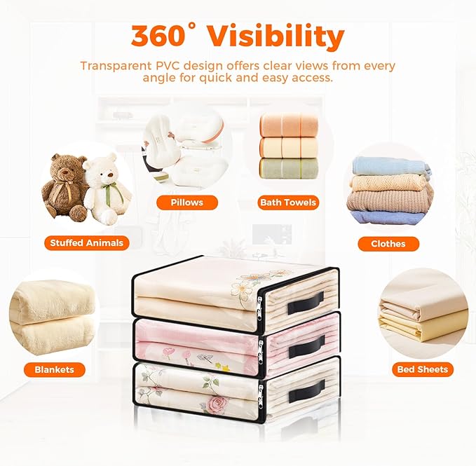 SpaceWhisper Clear Sheet Storage Bags, 4 Pack, 15.7 x 13.8 x 3.9 in