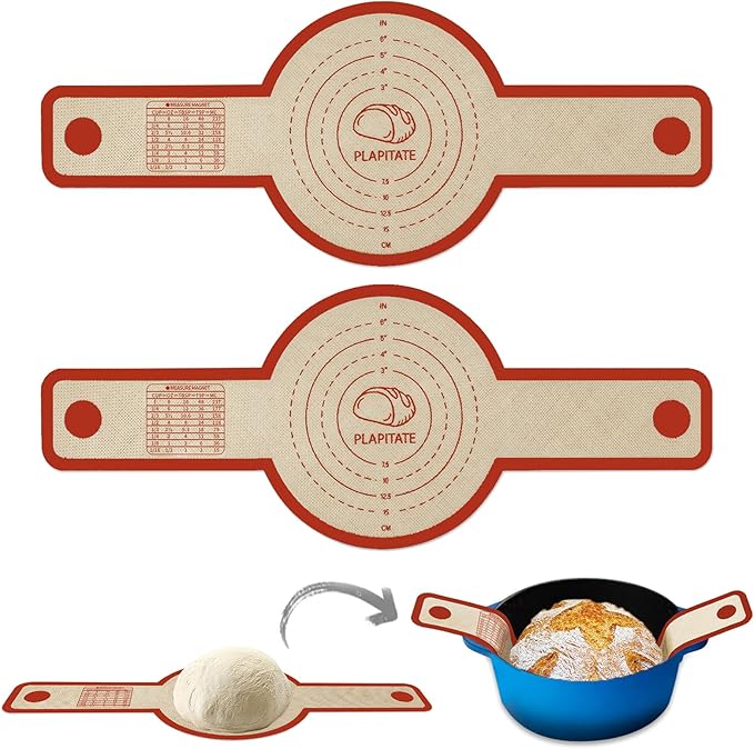 PLAPITATE Silicone Bread Sling for Dutch Oven Liner, 2 Pack Non-Stick, Easy Clean Reusable Silicone Baking Mat with Long Handles, Easy to Transfer Sourdough Bread, Red