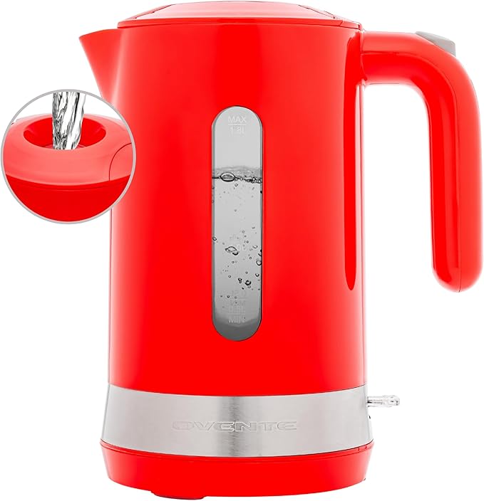 OVENTE 1.8L Electric Kettle with 1500W Fast Boiling Heater, Red KP413R