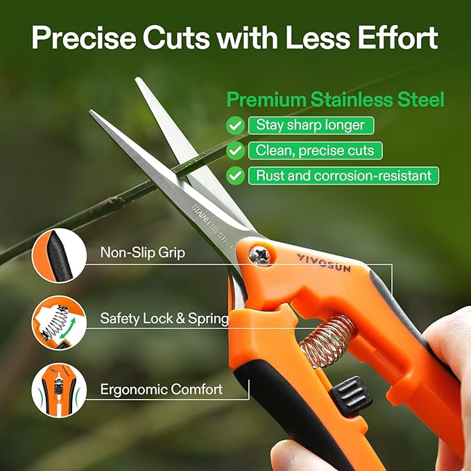 VIVOSUN 6.5 Inch Garden Scissors, Orange Pruning Shears for Plants, 6-Pack
