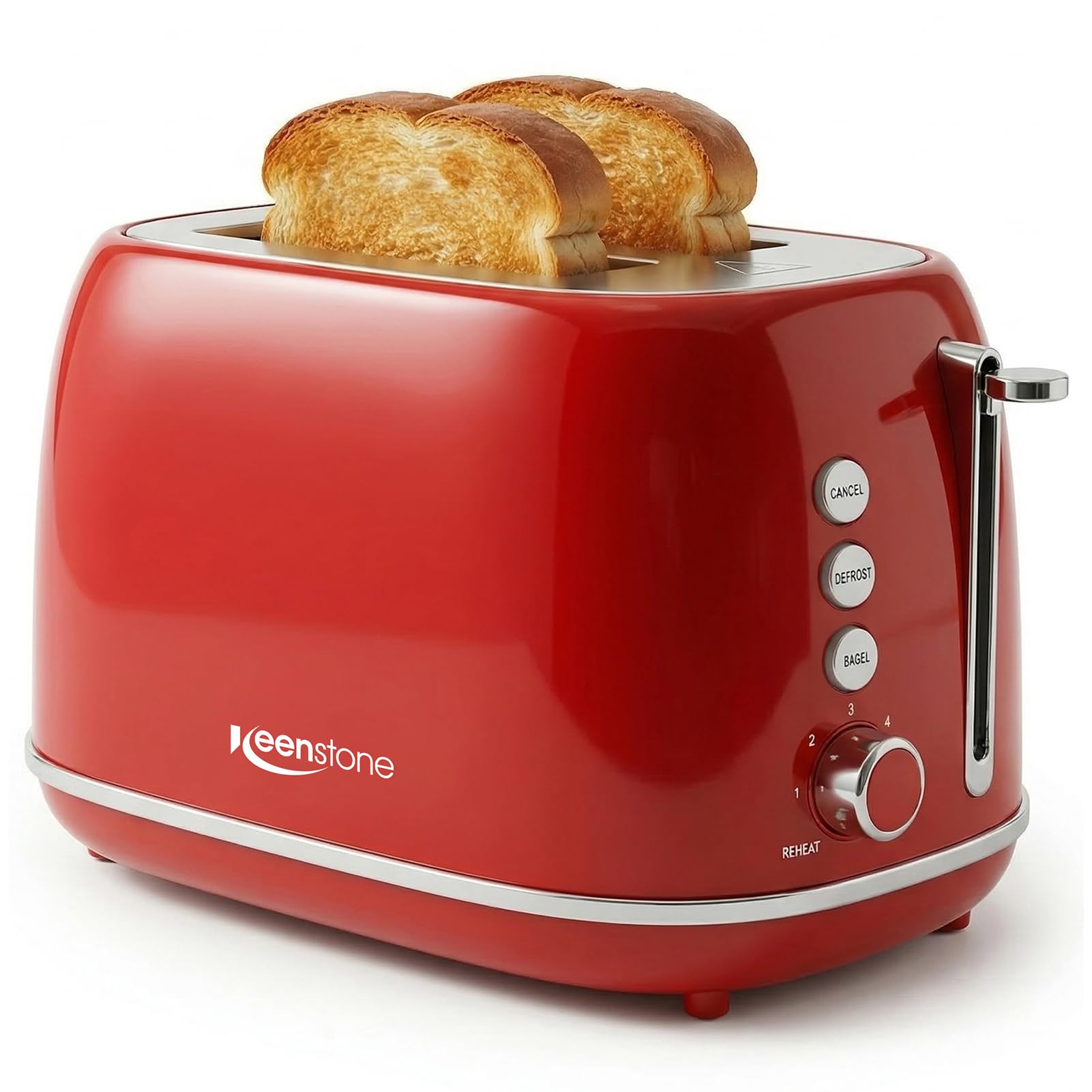 2 Slice Stainless Steel Toaster Retro with 6 Bread Shade Settings, Bagel, Cancel, Defrost Function, Extra Wide Slot, Removable Crumb Tray, Red