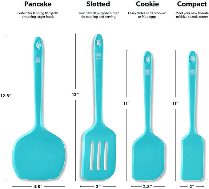 DI ORO Silicone Turner Spatula Set - 600F Heat Resistant, 4-Pc Teal