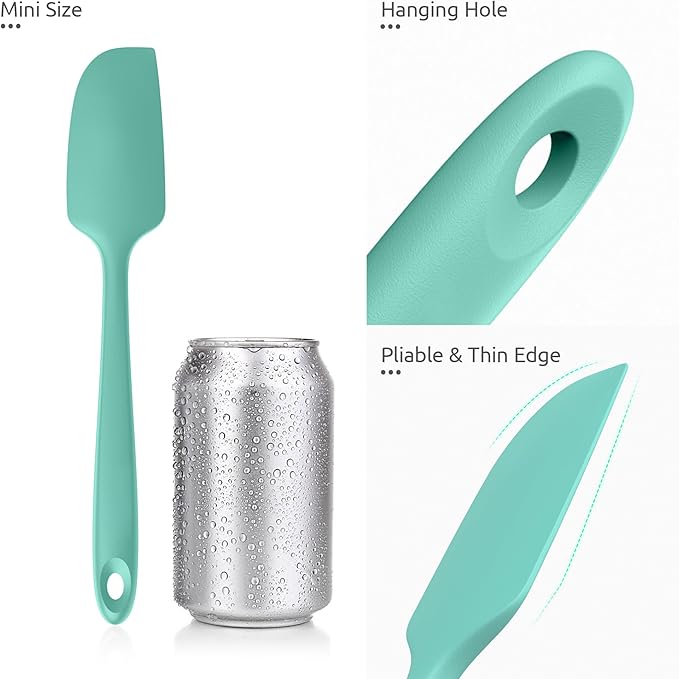 U-Taste Small Mini Silicone Spatula, 9in Rubber Jar Bowl Scraper, Aqua Sky