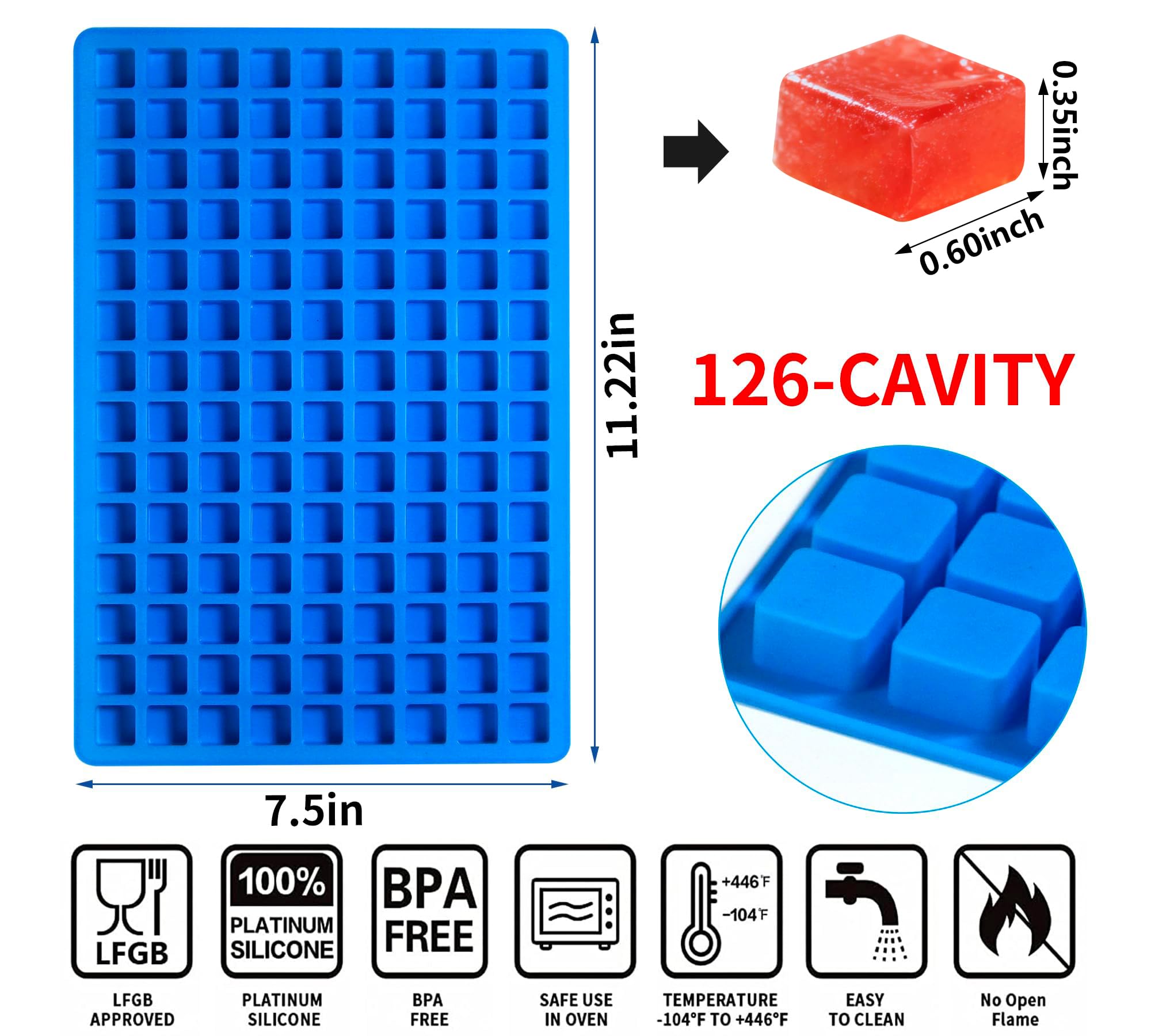 Sidosir Square Caramel Candy Mold Silicone, 126-Cavity Gummy Silicone Molds for Fat Bombs, Chocolate Truffles Mold for Hard Candy, Ice Cube