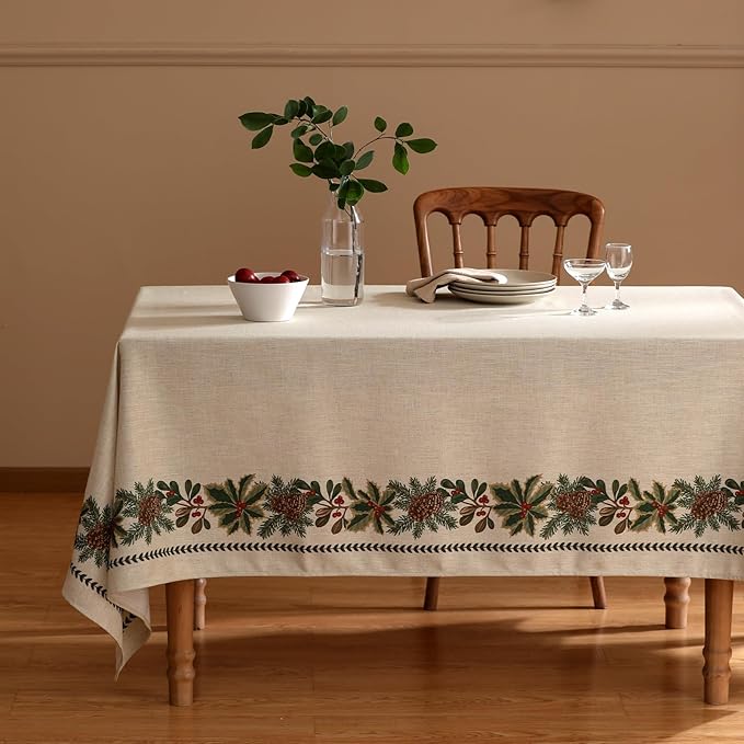 ISAENNE Designer Vintage Linen Rectangular Tablecloth,102"x63"-Carol G