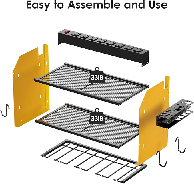 CCCEI Wall Mount Modular Tool Charging Organizer, Yellow, 1 Pack, 3 Tier.