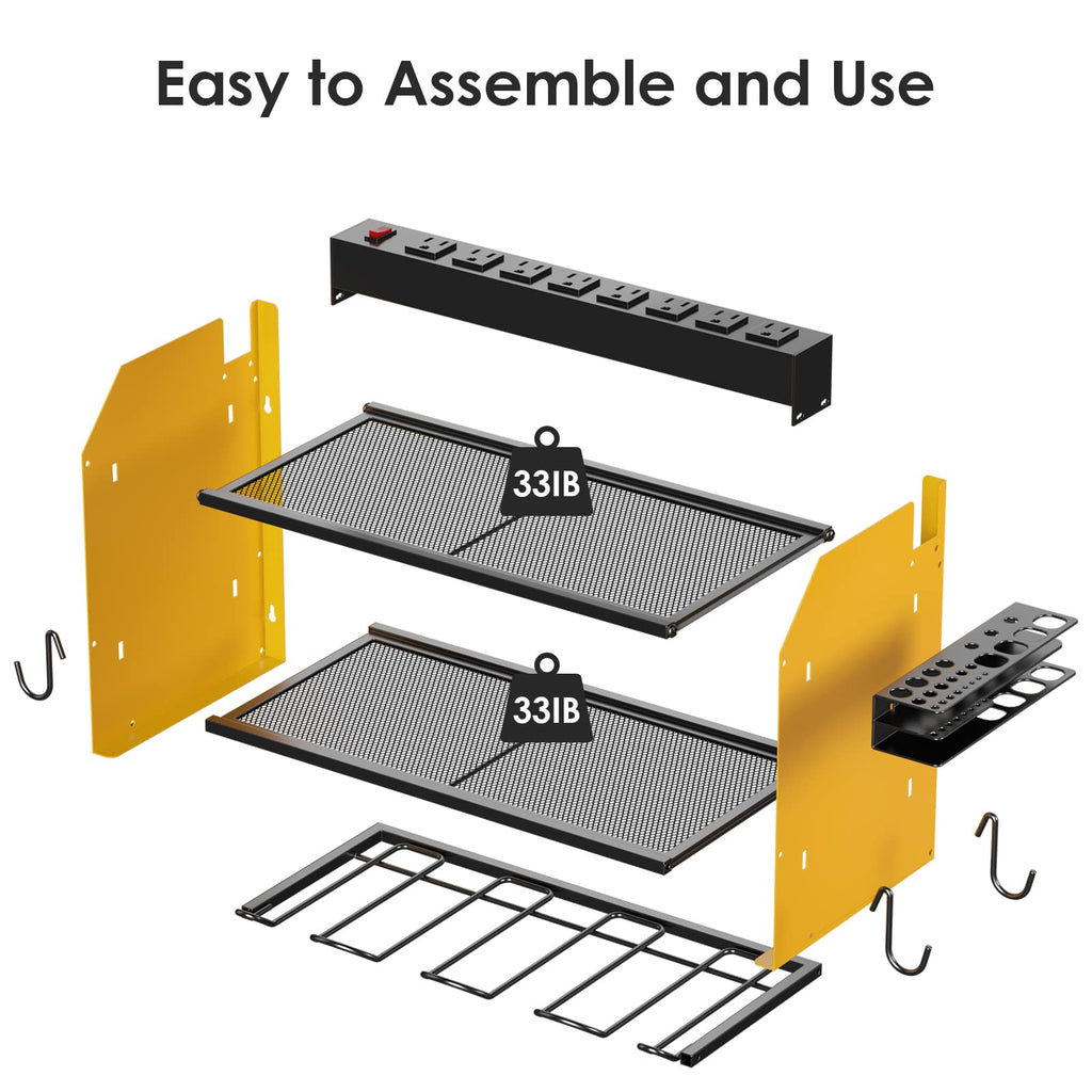 CCCEI Wall Mount Modular Tool Charging Organizer, Yellow, 1 Pack, 3 Tier.