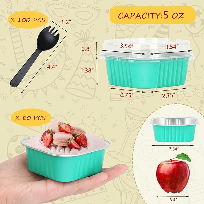 LNYZQUS 5oz Mini Cake Tins with Lids, Individual Brownie Pans 80 Pack