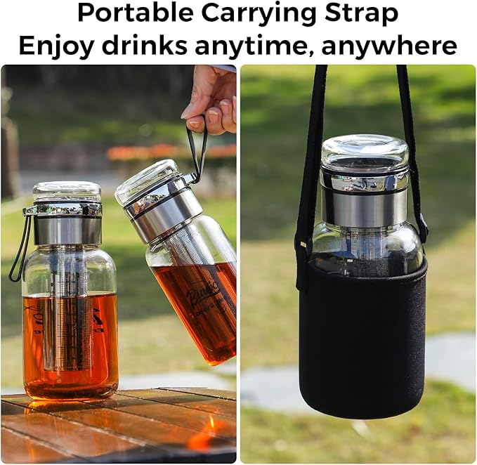 Bincoo Glass Cold Brew Coffee Maker with Extended Fine Mesh Filter, Tea Infuser Bottle Iced Coffee Maker with Thick Borosilicate Glass (750ml/24oz)