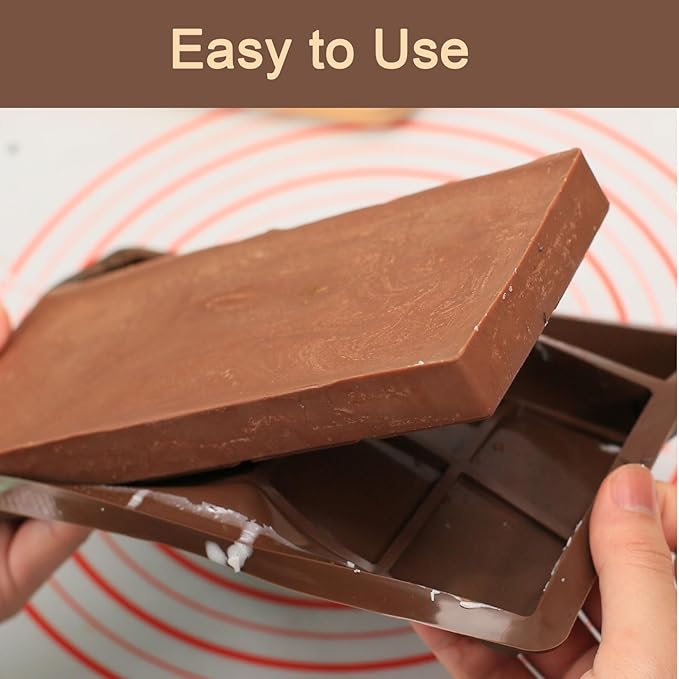Dacthuw Chocolate Bar Mold, 1 Inch Deep Chocolate Molds Silicone for Homemade Dubai Pistachio/Candy/Snacks, 2 Pcs Large Silicone Molds with Three Bars Cavities, Food Grade and Break Apart