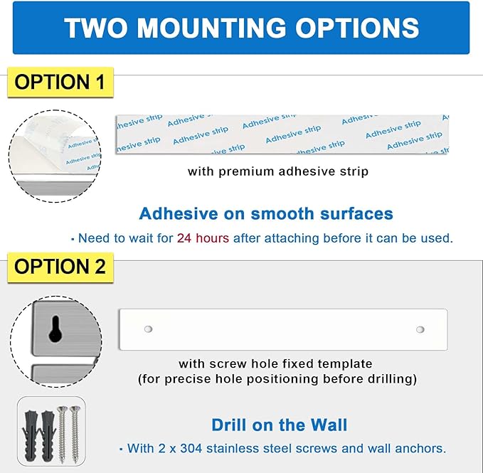 HomeSimplex 17 Inch Magnetic Knife Holder for Wall, Adhesive Knife Magnetic Strip No Drilling with 12 Hooks, Powerful Magnetic Knife Strip, Magnetic tool Holder for Kitchen Knives & Utensils (Silver)