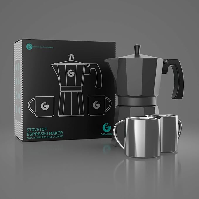 Coffee Gator Moka Pot Aluminum - 6 Cup, 12oz Stovetop Espresso Maker