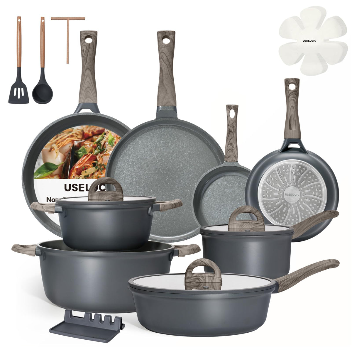 USELUCK 22-Piece Ceramic Cookware Set, Nonstick Pots and Pans Set