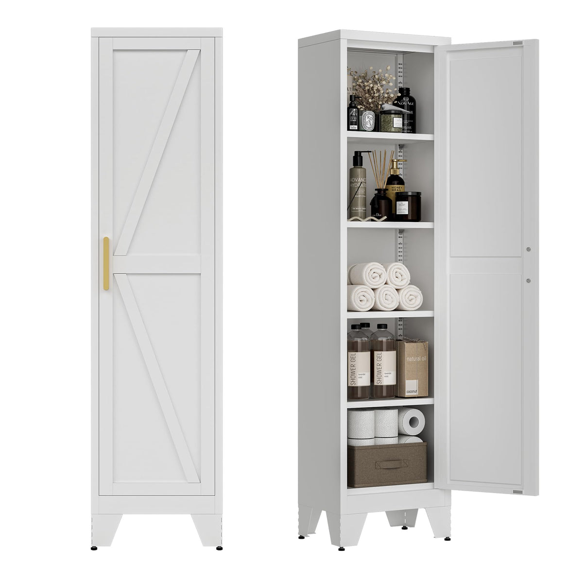 LCAOPC 71" Tall Pantry Storage Cabinet with Drawer and Adjustable Shelves, Freestanding Tall Kitchen Cupboard Storage Cabinet for Kitchen,Dining Room, Living Room, White