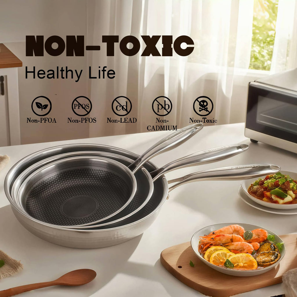 RisenutX Hybrid 12 inch Stainless Steel Non Stick Skillet