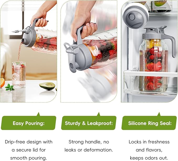 JunVpic Glass Mason Jar Pitcher, 64 oz Wide Mouth Jug