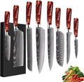 FIVE COWS 8-Piece Premium Japanese Kitchen Knife Set - Star Collection, Laser Damascus Pattern, 440A Stainless Steel Ultra Sharp for Fast Cutting (DMS-8A-Red)