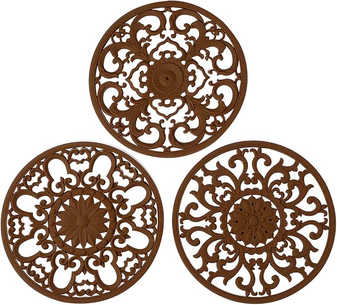 Extra Thick Silicone Trivet Mat for Hot Dishes, Hot Pots and Pans, Pot Holder, Hot Pad to Protect Your Table and Countertop, Kitchen Decor and Accessories,Chocolate Brown,Set of 3
