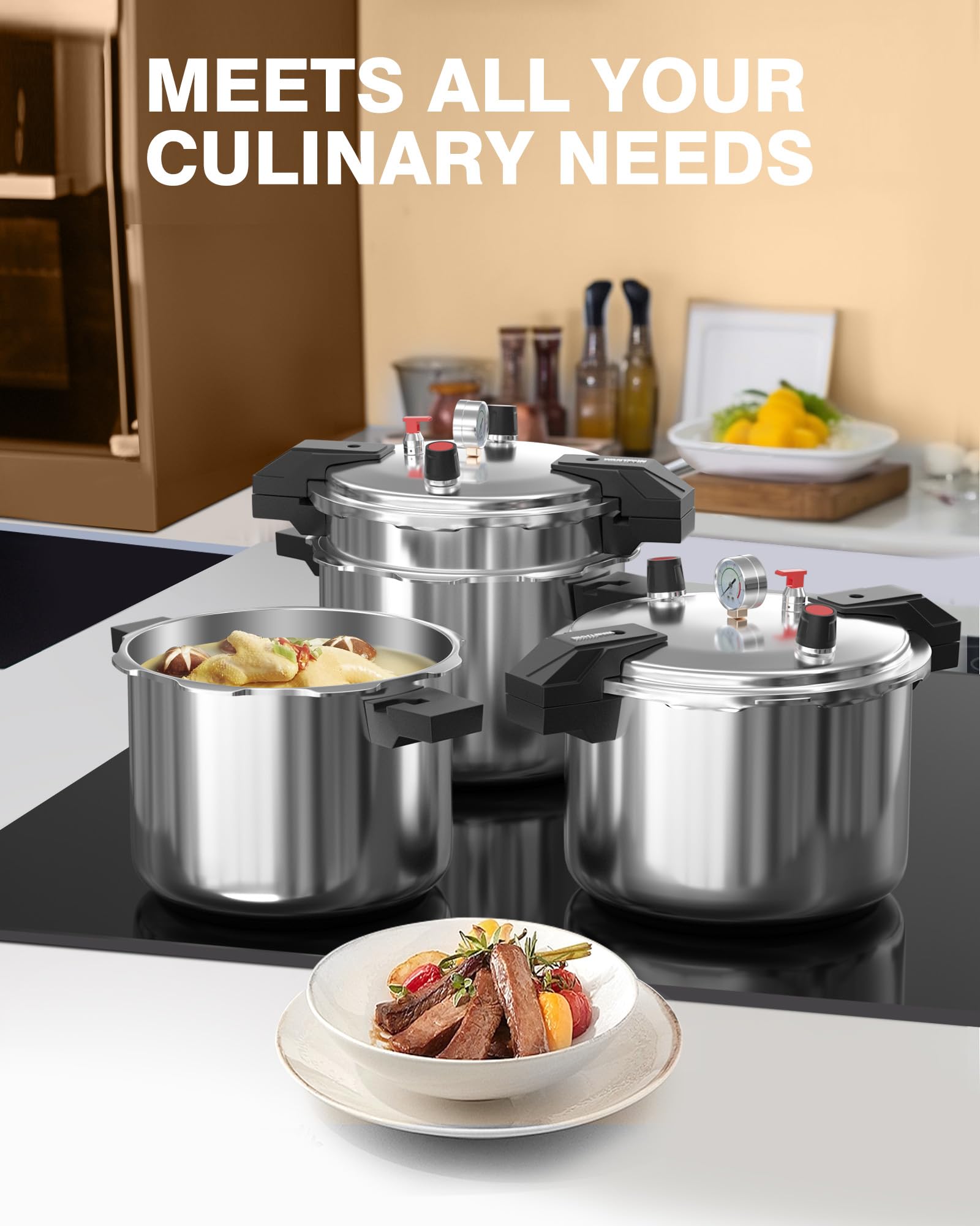 Wantjoin Aluminum Pressure Cooker 23Qt Pressure Canner, Pressure Pot with Pressure Control for Home Kitchen or Restraurant, Commercial Pressure Cooker with Gauge