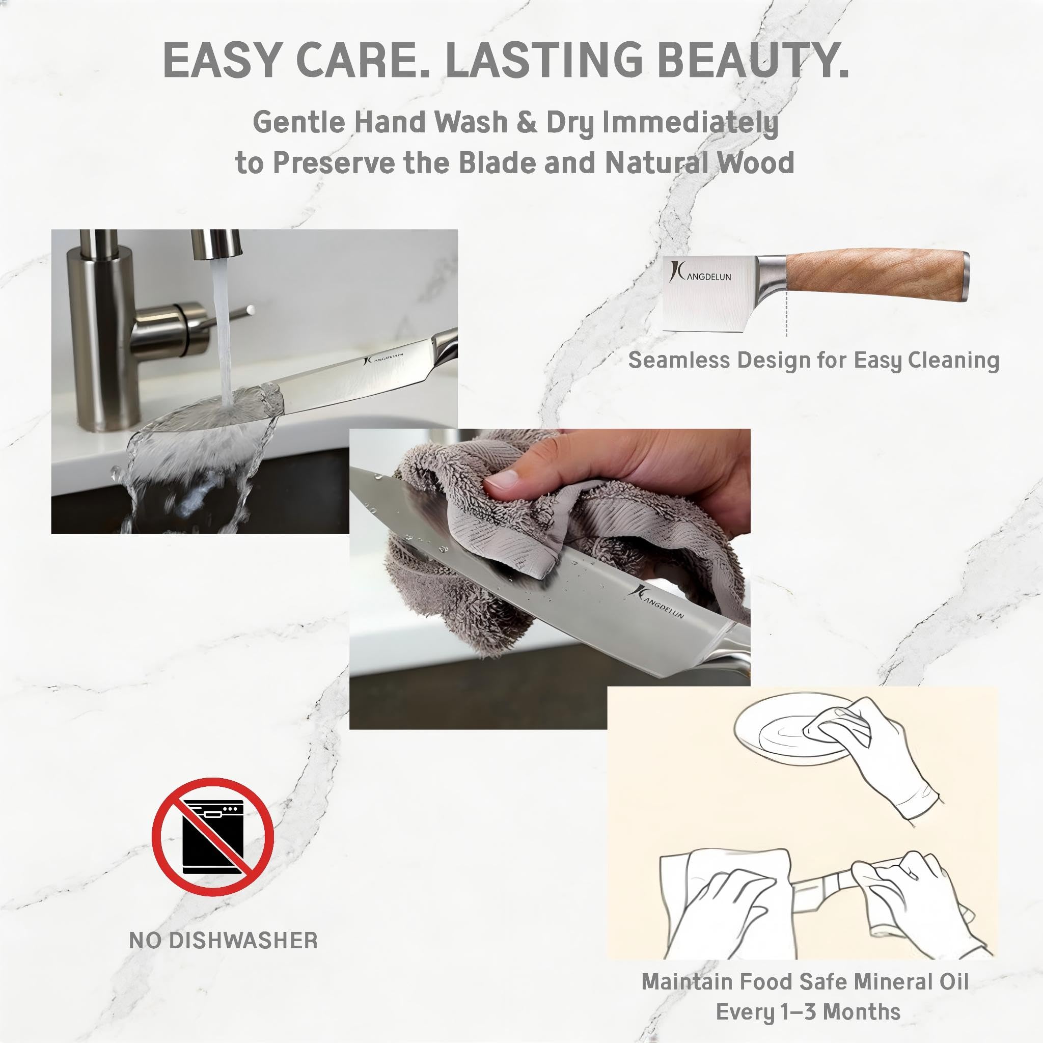 Kangdelun Ultra Sharp 15-Piece Kitchen Knife Set, High Carbon Stainless Steel Blades, Torrefied Natural Wood Handles, Ergonomic Design, Space-Saving Black-Finished Wood Block, Easy Hand Wash, Gift Box