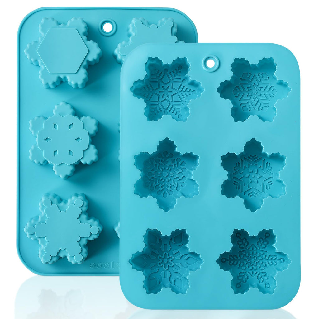 HKNMTT Snowflake Christmas Silicone Mold 12 Cavity 6 Shapes for Holiday Soap Chocolate Cocoa Bomb Ice Candy Oreo Covered Jello Xmas Winter Wax, Oven Safe Baking Frozen Moulds DIY Candle Craft Set