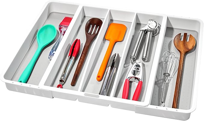 madesmart Classic Expandable Compartment Utensil Tray, White