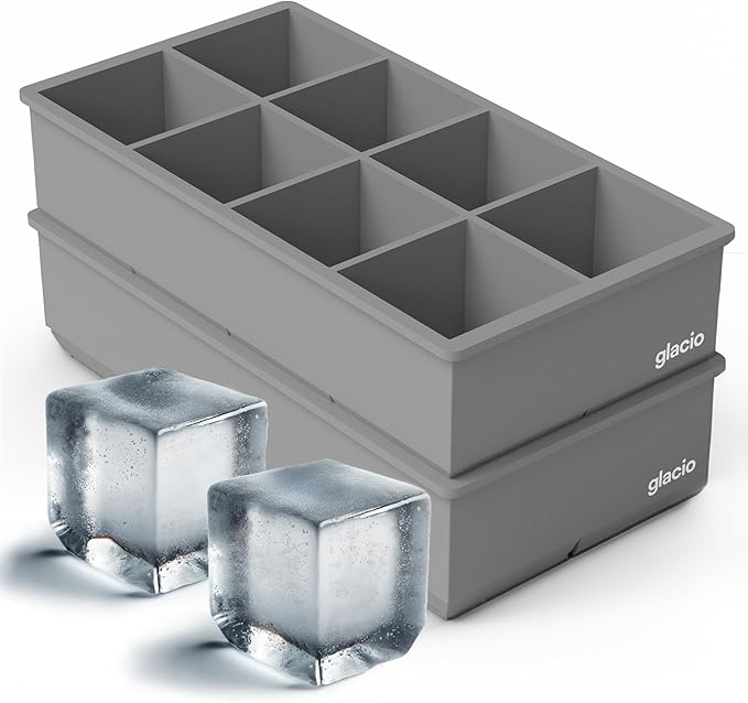 Ice Cube Molds, 2 Pack Silicone Trays for 8 Large Square Cubes