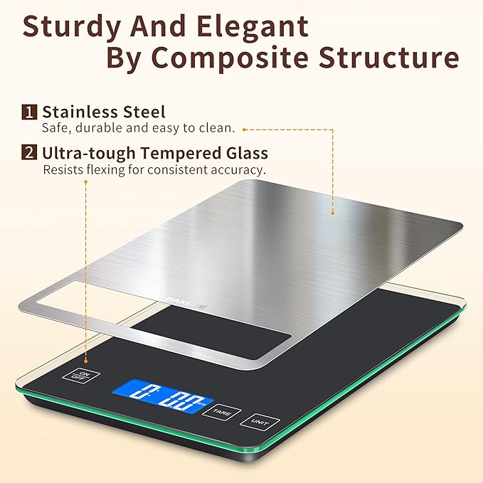 BakFee Rechargeable Food Scale, 33lb Kitchen Scale with 1g Precision, Black