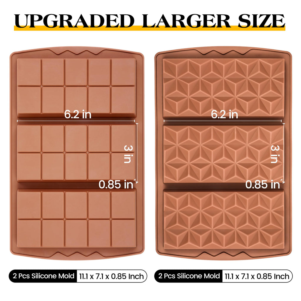 KASHME 1 Pc Chocolate Bar Mold Deep Large Chocolate Molds Silicone Break Apart Thick Silicone Molds for Candy Bar, With 100 Pcs Bags and 1 Pc Scraper Set (10 Snap）