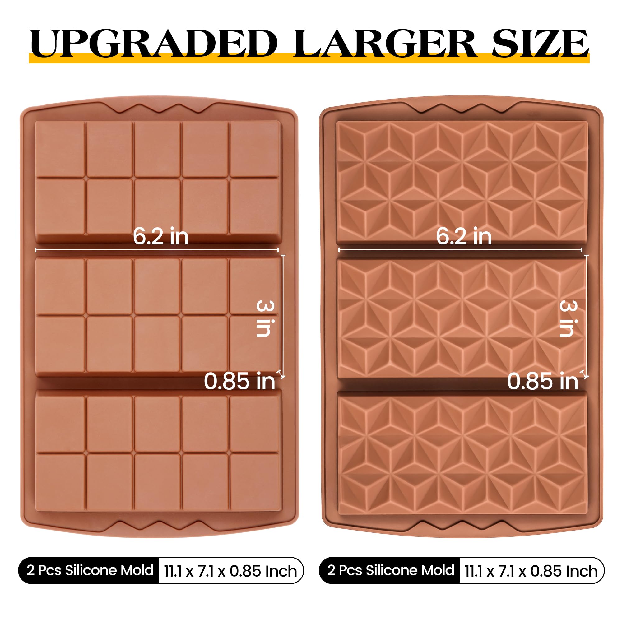 KASHME 1 Pc Chocolate Bar Mold Deep Large Chocolate Molds Silicone Break Apart Thick Silicone Molds for Candy Bar, With 100 Pcs Bags and 1 Pc Scraper Set (10 Snap）