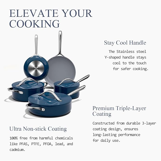 CookinCraze Premium G7 Ceramic Cookware Set, 8-Piece Nonstick Pots and Pans
