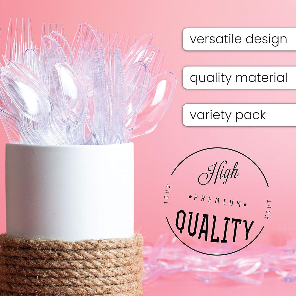 Party Bargains Disposable Cutlery Set [Sapphire] - [120 Count] Clear Heavy Duty & Solid Disposable Silverware Utensils Set, Perfect for Weddings, Buffets, Luncheons