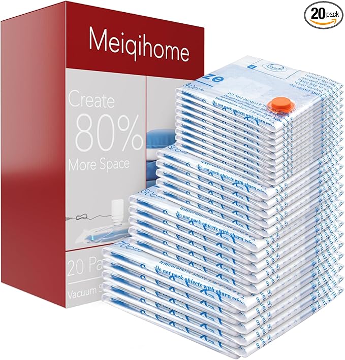 MEIQIHOME Vacuum Storage Bags, Space Saver Sealer Bags,Vacuum seal bags for clothing, Pillows, Comforters, Blankets, Bedding,Travel,20 COMBO