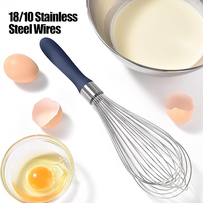 Doosu 18/8 Stainless Steel Balloon Whisk for Cooking (12 Wires, Navy Blue)