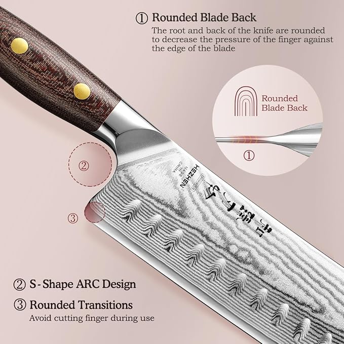 HEZHEN 7.4'' Nakiri Knife – 67 Layers Damascus Steel, Ultra Sharp Japanese Vegetable Knife for Home Cooks, Ergonomic Micarta Handle