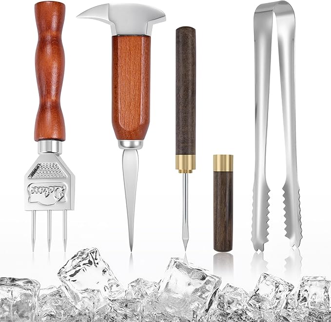 4Pcs Ice Pick Set Stainless Steel Ice Chipper with Wood Handle Bartender