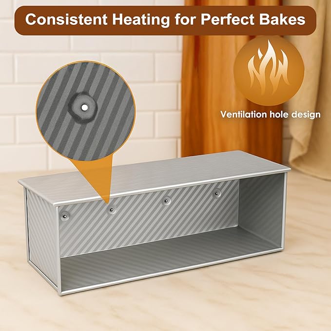 Logario 2-pack Pullman Loaf Pan with Lid (13x5 & 8.4x4.8 inch) - Nonstick Aluminum Steel Bread Pan Set, Vented Bottom for Even baking, PFOA & PTFE free, for Sandwich Bread, Sourdough, Toast & Shokupan