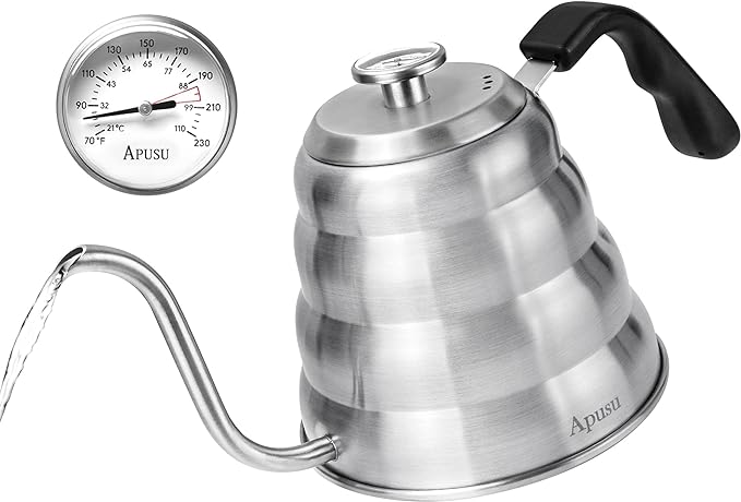 Tea Kettle For Stovetop,Silver,Gooseneck Coffee Pot with Thermometer,40oz