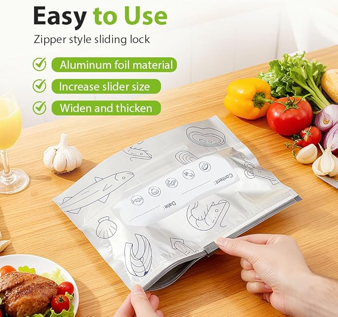 Reusable Aluminum Foil Sealable Storage Bags, 2026 New Resealable Vacuum Zipper Pouches, Stand Up Foil Sealable Bags with Label and Zip Lock for Kitchen (30, Large)