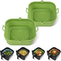 [2 Pack] Silicone Air Fryer Liners Square - Reusable Airfryer Basket - Easy to Clean Air Fryers Pot for 5.8 to 8 Qt Large Air Fryer Baking Tray Oven Accessories, 8.5 Inch