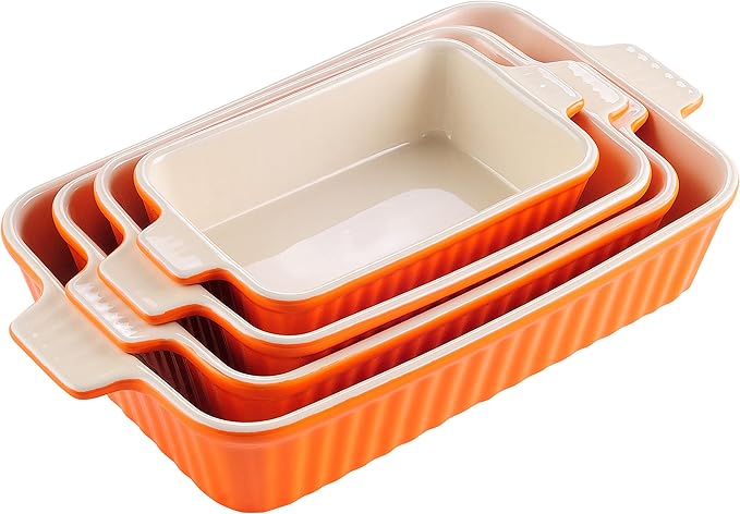 MALACASA Casserole Dishes for Oven, Ceramic Baking Dishes Set of 4,Orange
